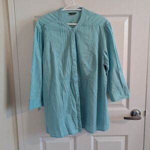 Denver Hayes Women's Light Blue Blouse, Size 2XL, 100% Cotton